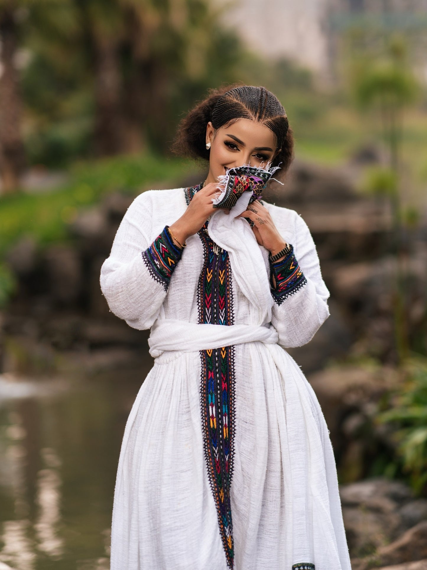 Dark Mosaic Border habesha kemis online Handloomed Habesha Dress Charming Ethiopian Dress 1106