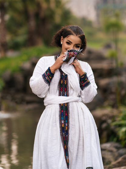 Dark Mosaic Border habesha kemis online Handloomed Habesha Dress Charming Ethiopian Dress 1106