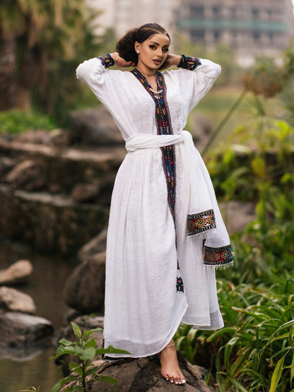 Dark Mosaic Border habesha kemis online Handloomed Habesha Dress Charming Ethiopian Dress 1106