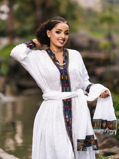 Dark Mosaic Border habesha kemis online Handloomed Habesha Dress Charming Ethiopian Dress 1106