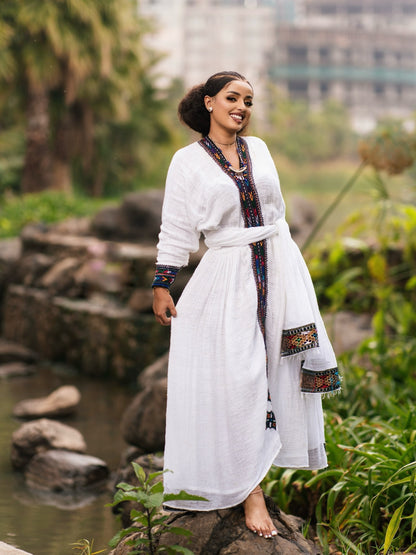 Dark Mosaic Border habesha kemis online Handloomed Habesha Dress Charming Ethiopian Dress 1106