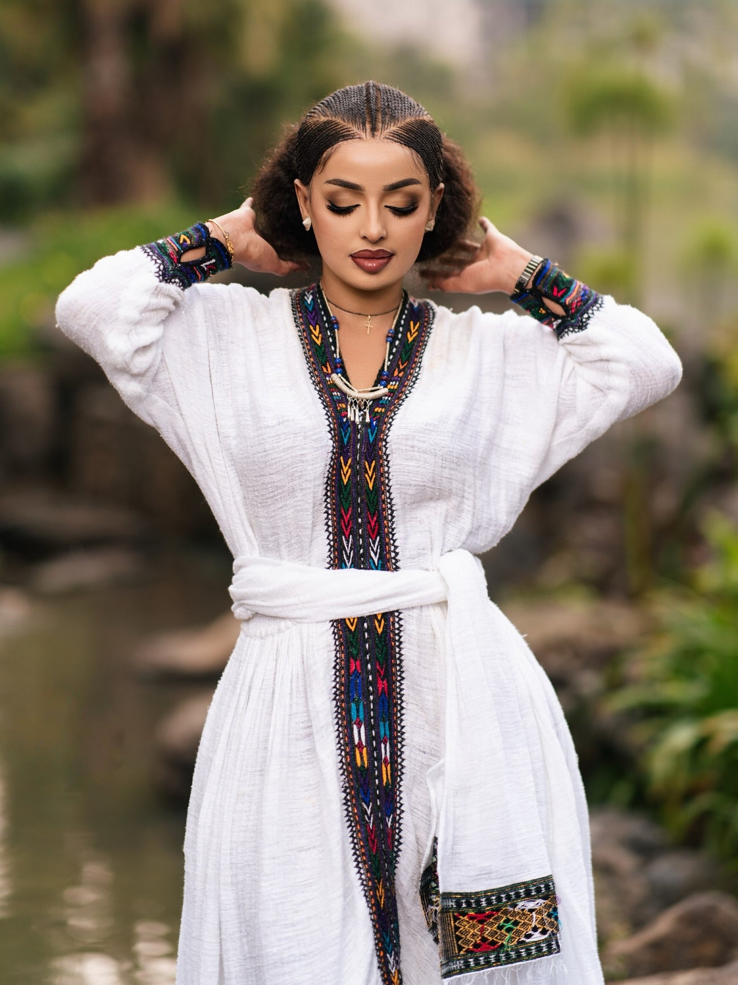 Dark Mosaic Border habesha kemis online Handloomed Habesha Dress Charming Ethiopian Dress 1106