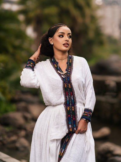 Dark Mosaic Border habesha kemis online Handloomed Habesha Dress Charming Ethiopian Dress 1106