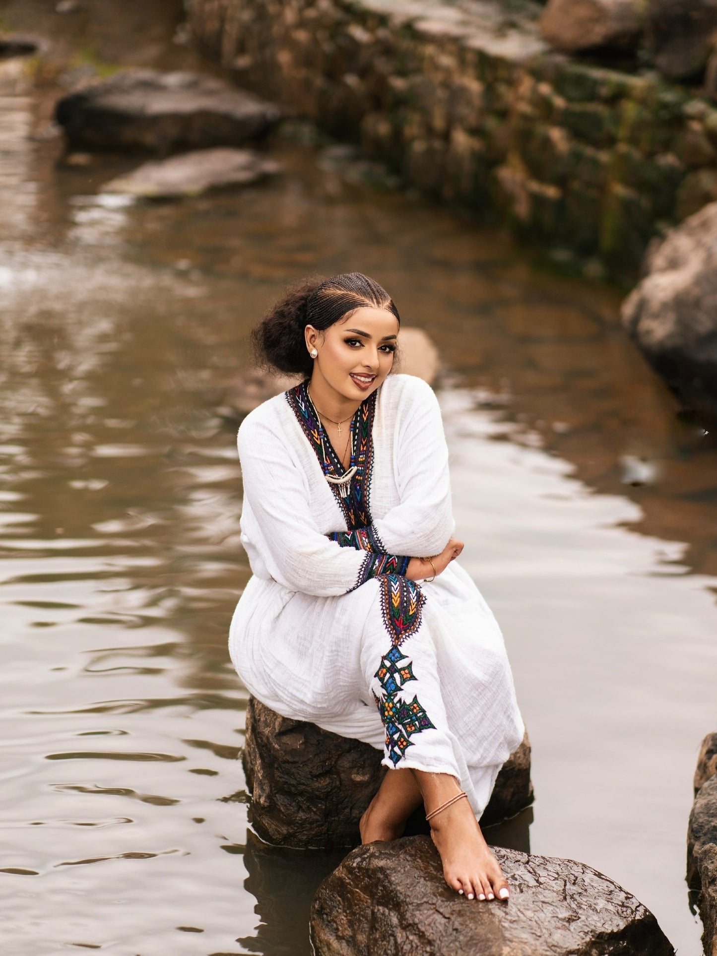 Dark Mosaic Border habesha kemis online Handloomed Habesha Dress Charming Ethiopian Dress 1106