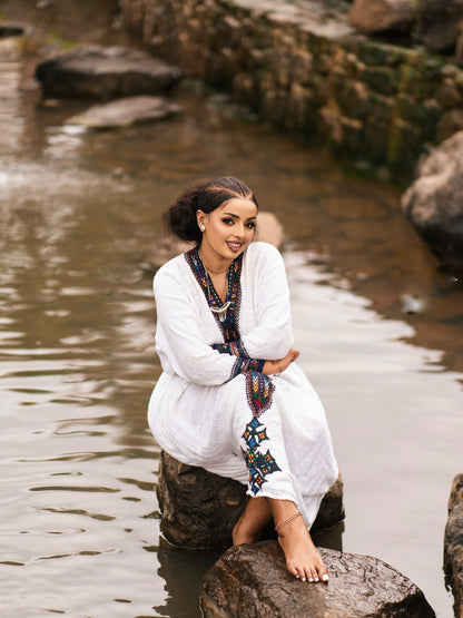 Dark Mosaic Border habesha kemis online Handloomed Habesha Dress Charming Ethiopian Dress 1106