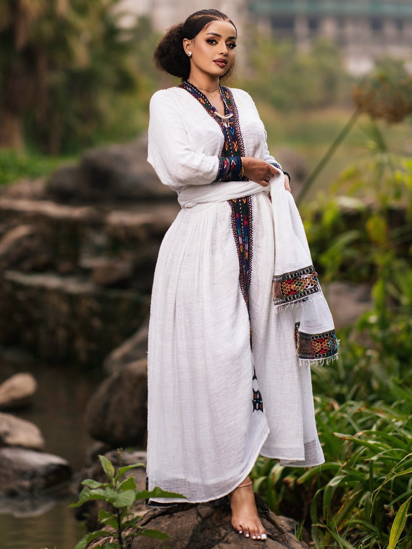 Dark Mosaic Border habesha kemis online Handloomed Habesha Dress Charming Ethiopian Dress 1106