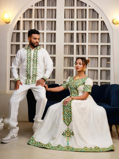 Sage Green Matching Habesha Couple Outfit Ethiopian Couple Set With Timeless Elegance 1153