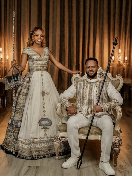Luxury Oromo Couple's Embroidered Outfit Set Ethiopian traditional dress