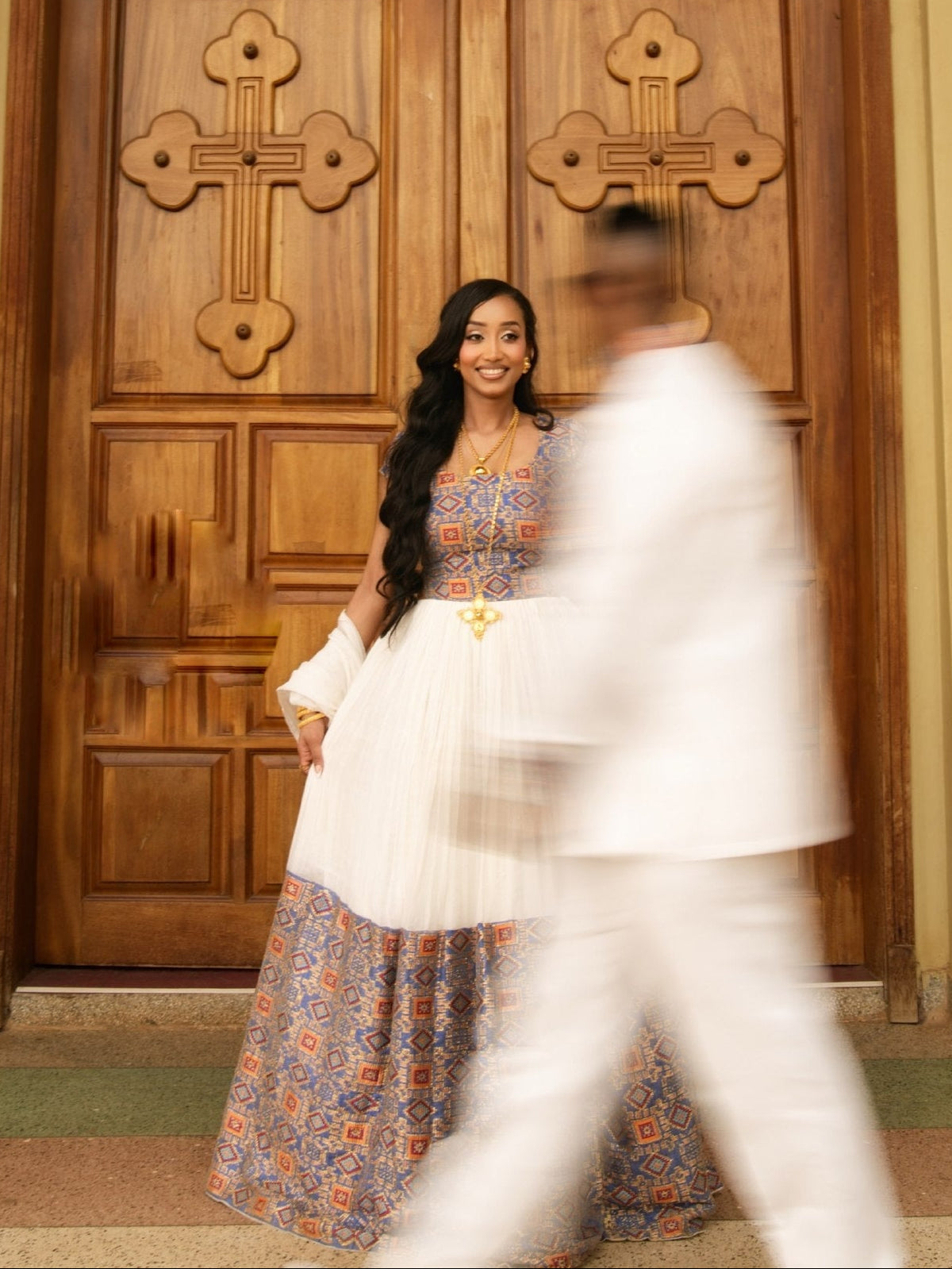 Habesha couple outfit Royal Blue & Gold Geometric Embroidered Matching Couple Set Ethiopian Couple Outfit 1322