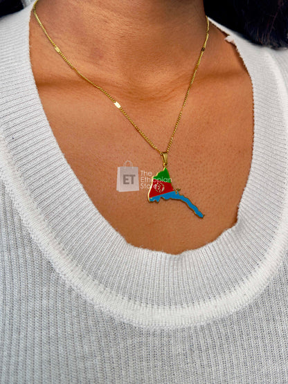 Eritrean Flag Colored Necklace Map Shape Necklace Simple Eritrean Jewelry For Casual Look