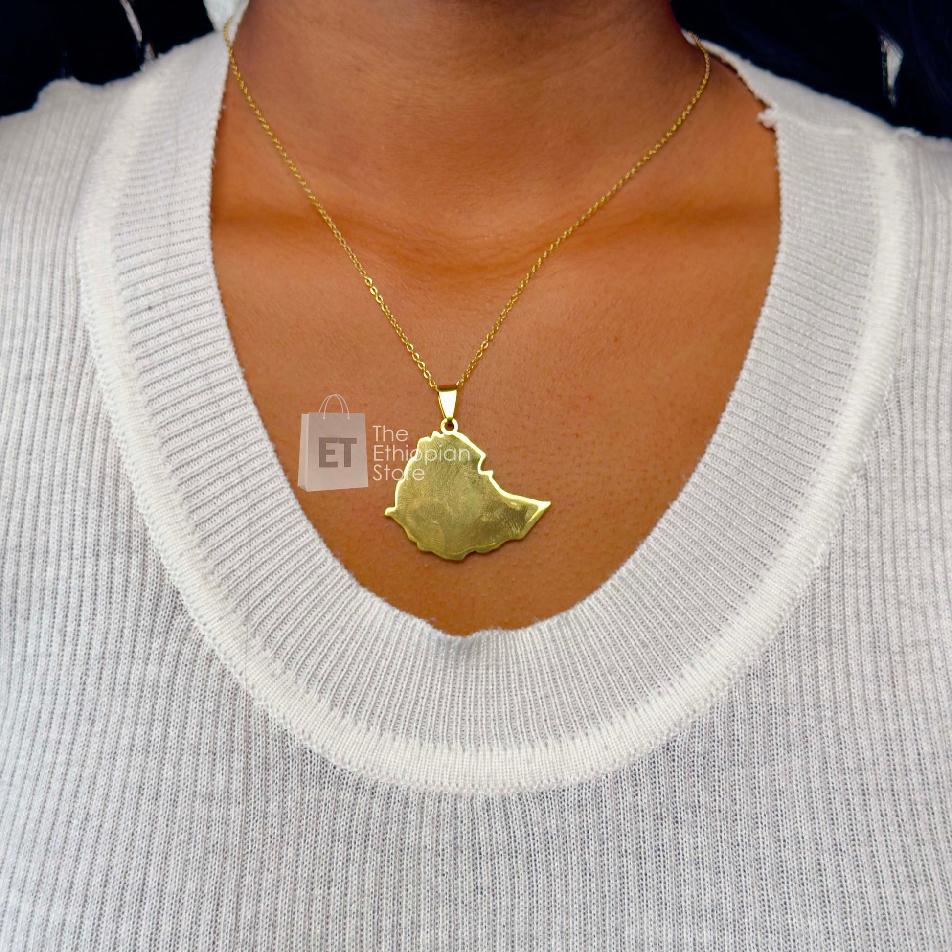 Gold Toned Ethiopian Map Necklace