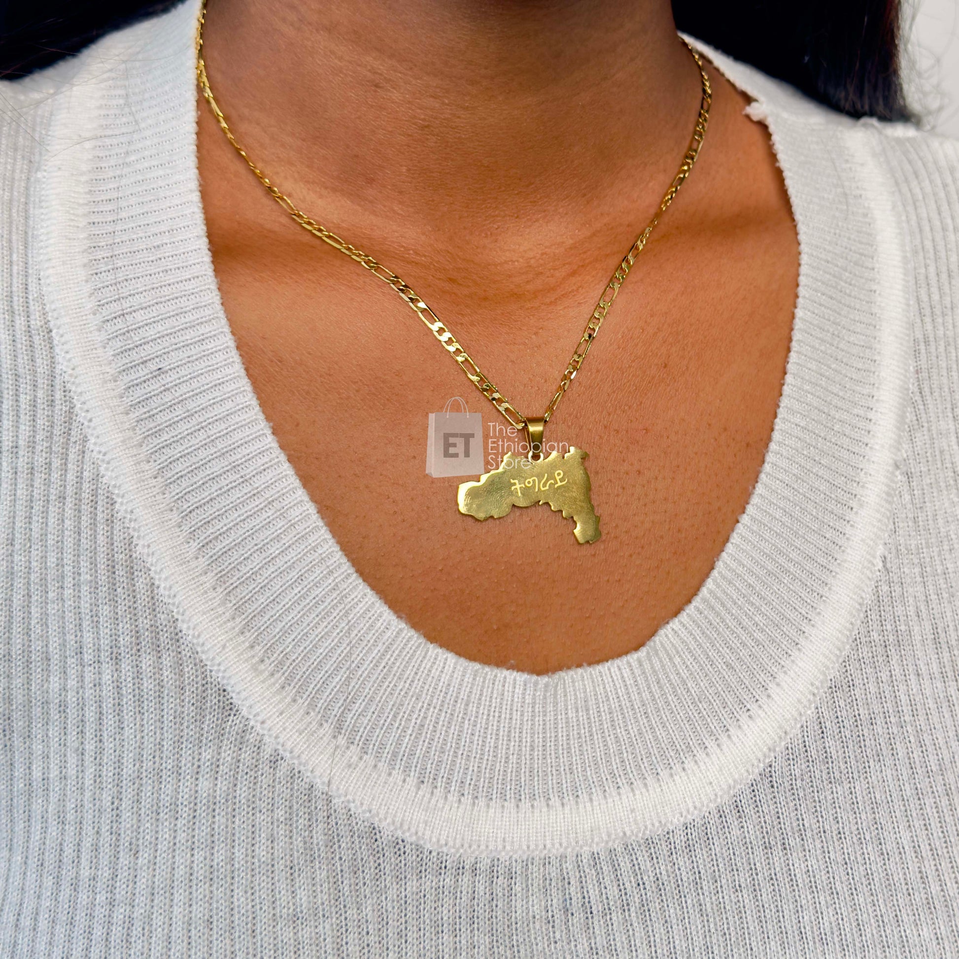 Gold Toned Tigray Map Necklace