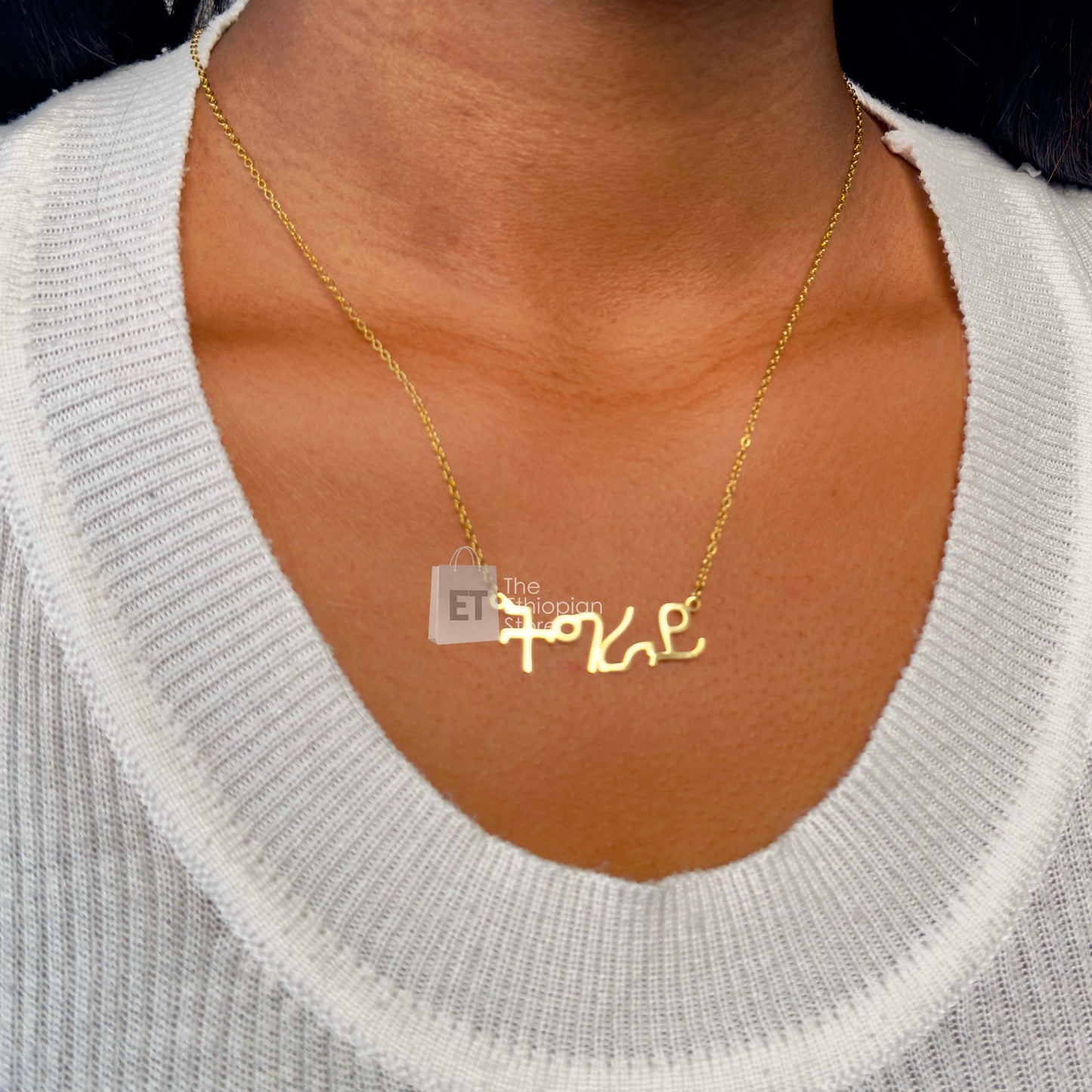 Golden Color Tigray Written Necklace Simple Tigray Jewelry Tigray Necklace Minimalist