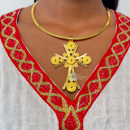 Golden Color Ethioipan Cross Necklace