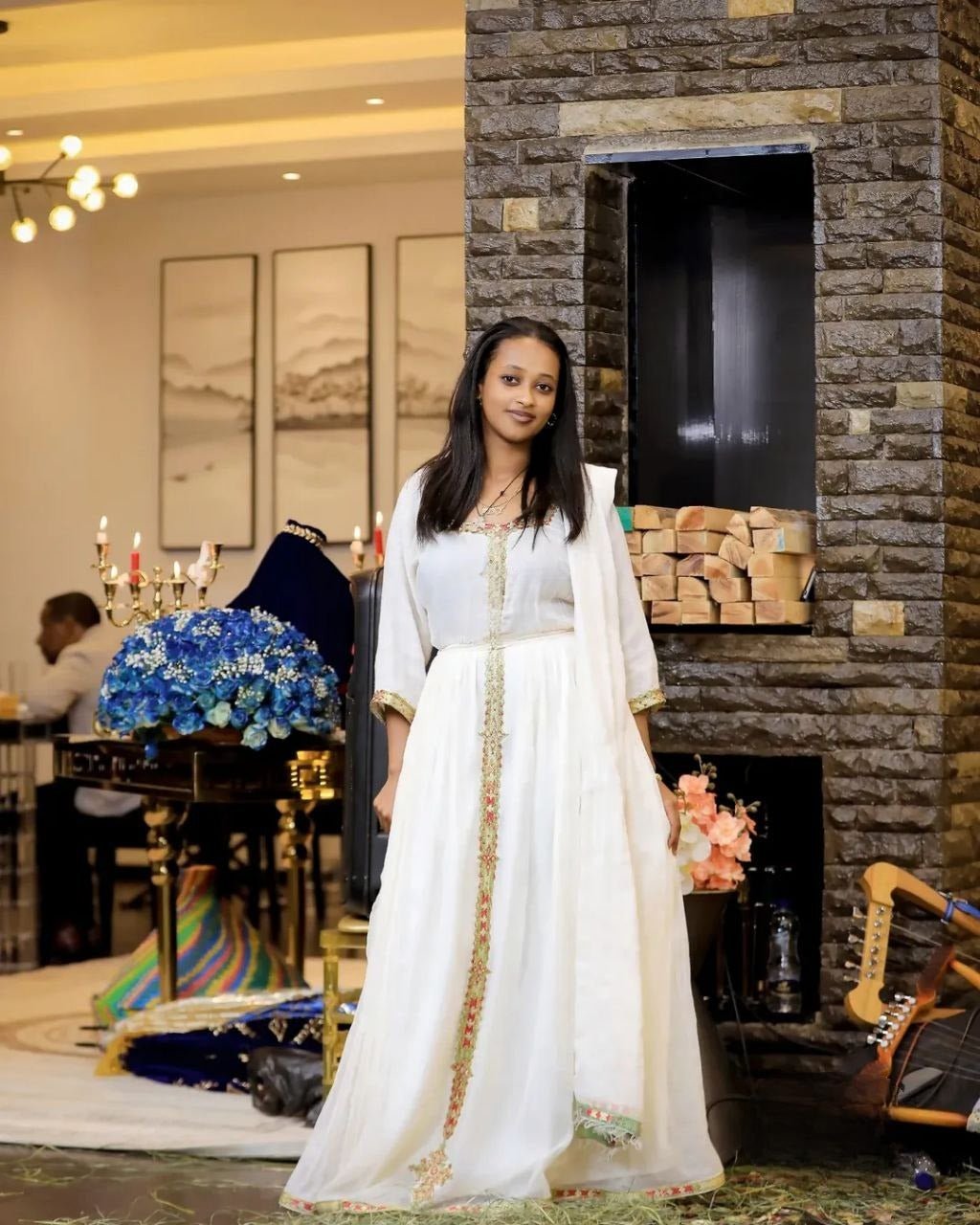 Simple Habesha Kemis with Gold and Colorful Embroidery – Eritrean Dress – Ethiopian Traditional Clothing
