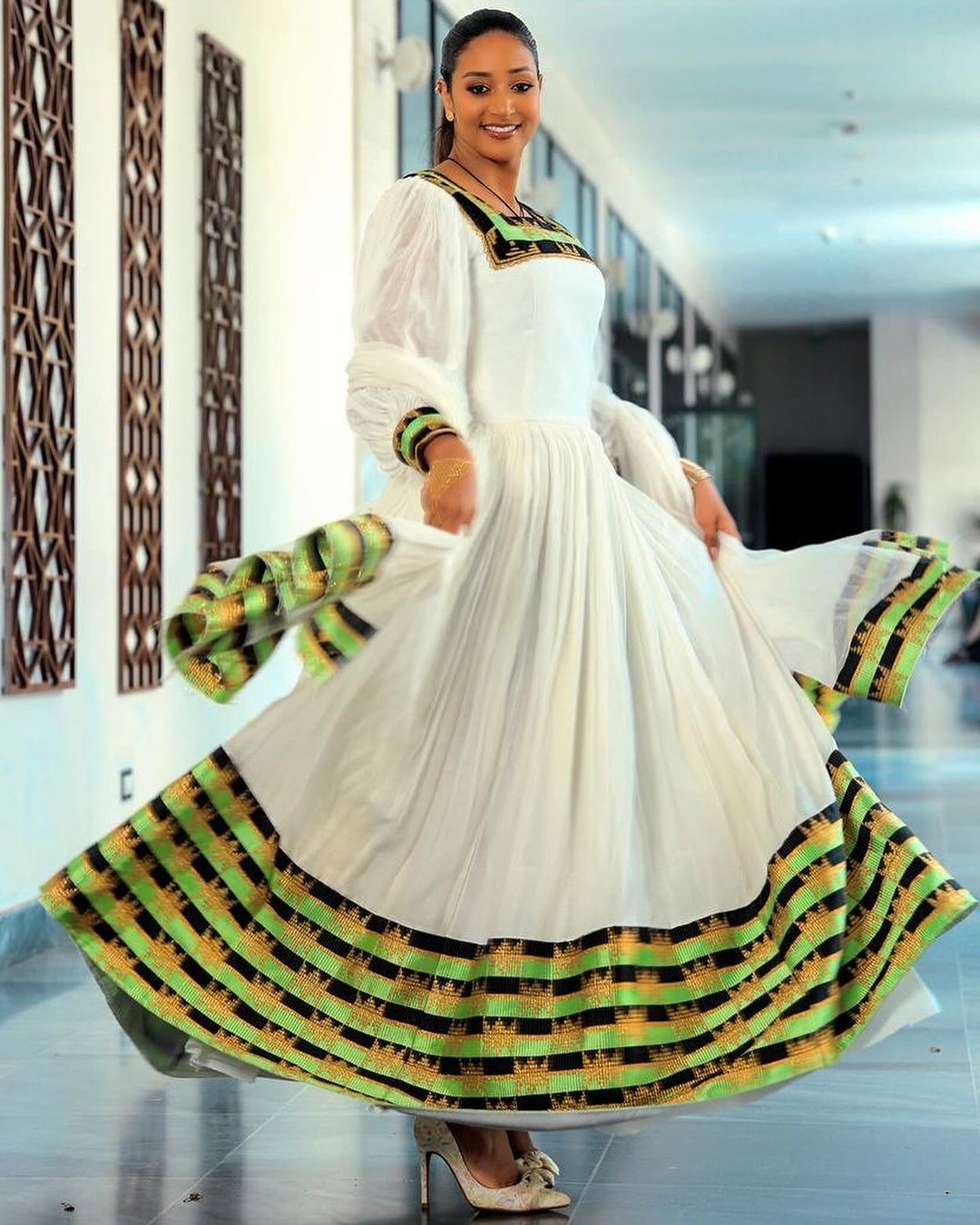 Emerald elegance habesha dress handwoven green and black design habesha kemis