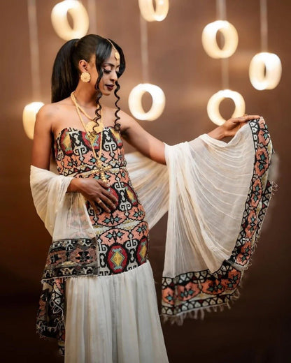 Unique Habesha Kemis with Sleeveless Design and Embroidery for Event - Modern Habesha Kemis - Ethiopian Clothing