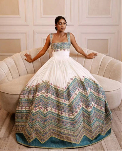 Exquisite Ethiopian Wedding Dress with Colorful Embroidery – Habesha Kemis – Cultural Dress – Eritrean Wedding Dress