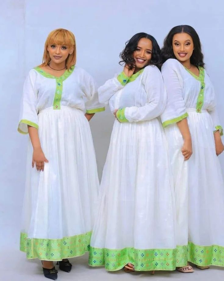 Magnificent Light Green Traditional Ethiopian Dress