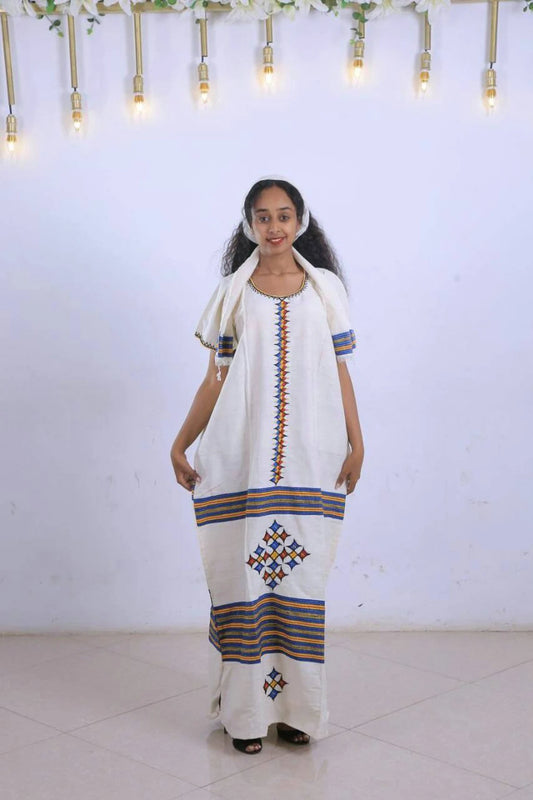 Long Beautiful Traditional Habesha Coffee Dress 