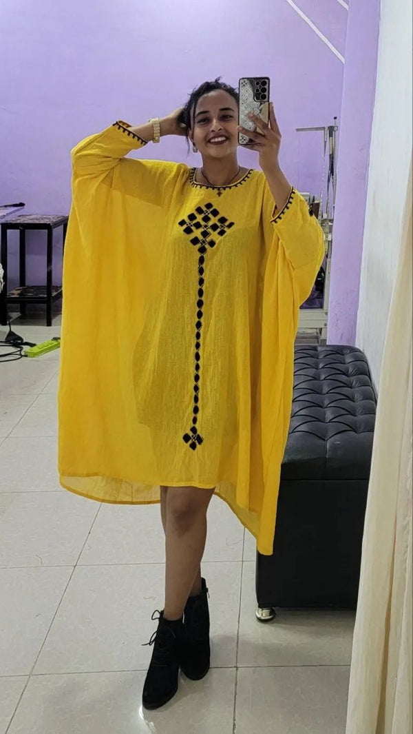 Radiant Yellow Habesha Coffee Dress  Free-Size Ethiopian Coffee Dress