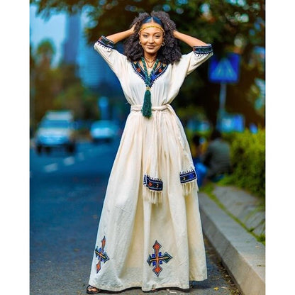 A Simple & Gorgeous Traditional Ethiopian Dress full embroidery, Eritrea dress, habesha kemis, habesha dress
