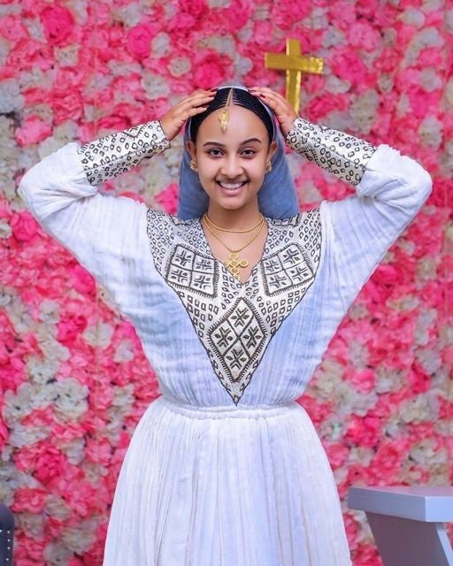 Vibrant and Sophisticated Habesha Traditional Dress: Menen fabric, Ethiopian Dress, Eritrean Dress, Habesha Kemis, Tilet, Zuria