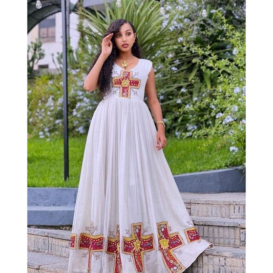 Effortless Elegance: A Modern Shimena Habesha Kemis Full Tilf