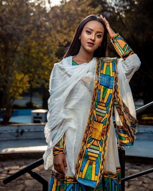 Timeless Elegance: A Shimena Habesha Dress with Wide Tilf Design and Menen Fabric, Habesha dress, Habesha kemis, Eritrean dress, Kemis, ሀበሻ