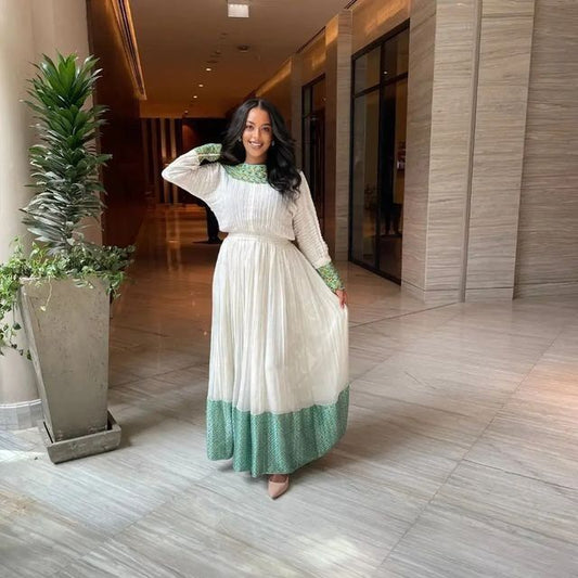 Menen Majesty : An elegant shimena habesha kemis with a beautiful tilf neckline, Habesha dress, Habesha kemis, Eritrean dress, Kemis, ሀበሻ