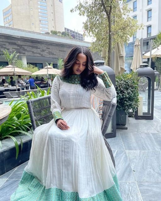 Menen Majesty : An elegant shimena habesha kemis with a beautiful tilf neckline, Habesha dress, Habesha kemis, Eritrean dress, Kemis, ሀበሻ