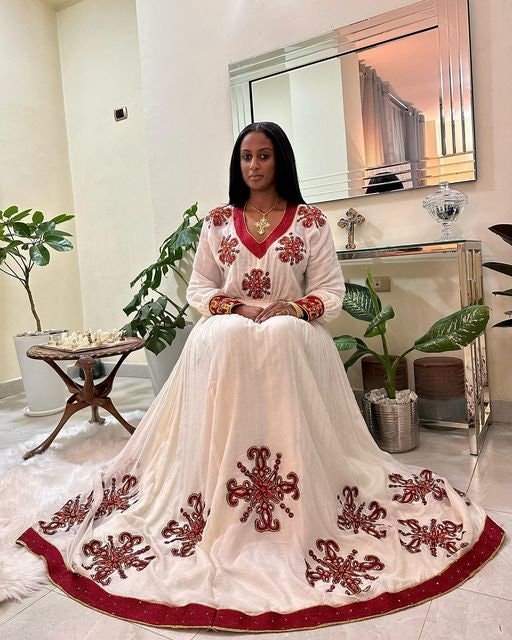 Dark Red Shimena Habesha Dress Design Habesha Kemis