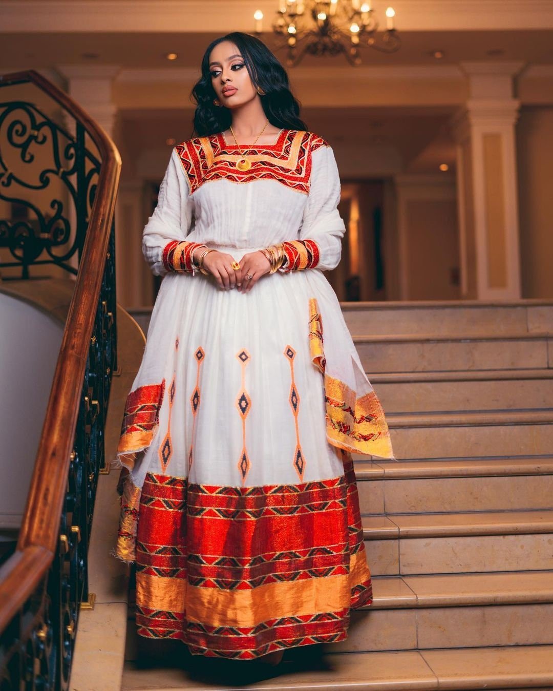 Handwoven Menen Majesty: A Vibrant Ethiopian Habesha Dress, Habesha kemis, Eritrean dress, ሀበሻ