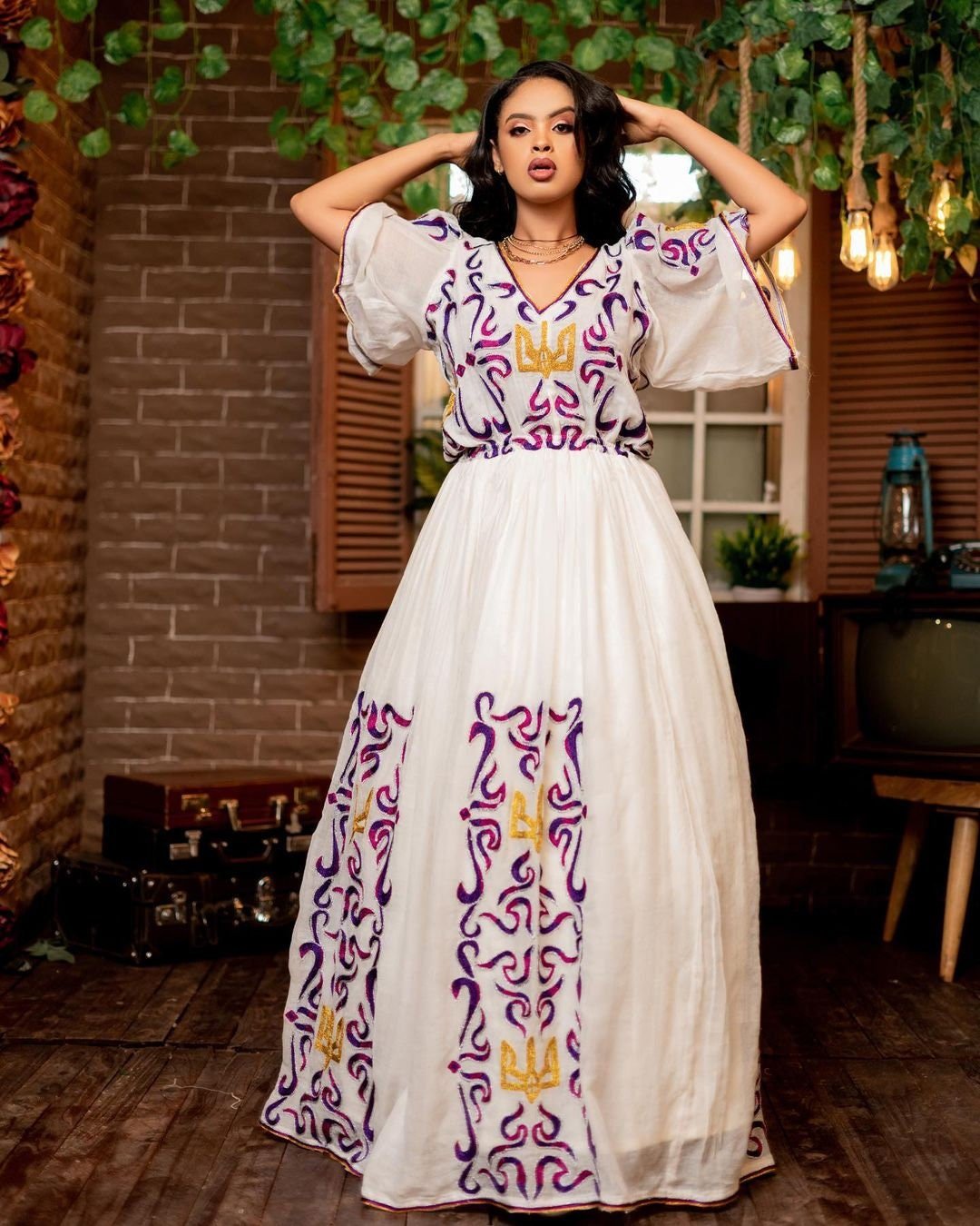 Purple pattern habesha dress beautiful tilf habesha kemis design