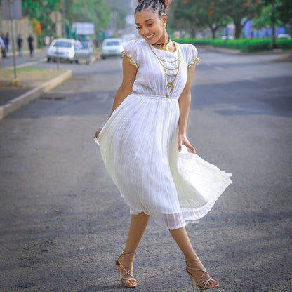 Pure Elegance: Handwoven Menen Fabric Habesha Dress in White, Habesha Kemis, Eritrean dress, ሀበሻ