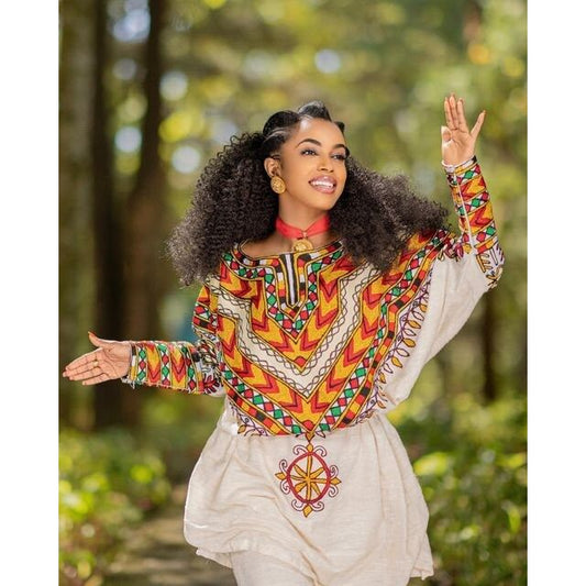 Mesmerizing Tilf Patterned Gabi: A Vibrant Habesha Dress Handwoven with Thick Cotton, Habesha Kemis, Eritrean dress, ሀበሻ