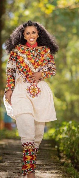Mesmerizing Tilf Patterned Gabi: A Vibrant Habesha Dress Handwoven with Thick Cotton, Habesha Kemis, Eritrean dress, ሀበሻ