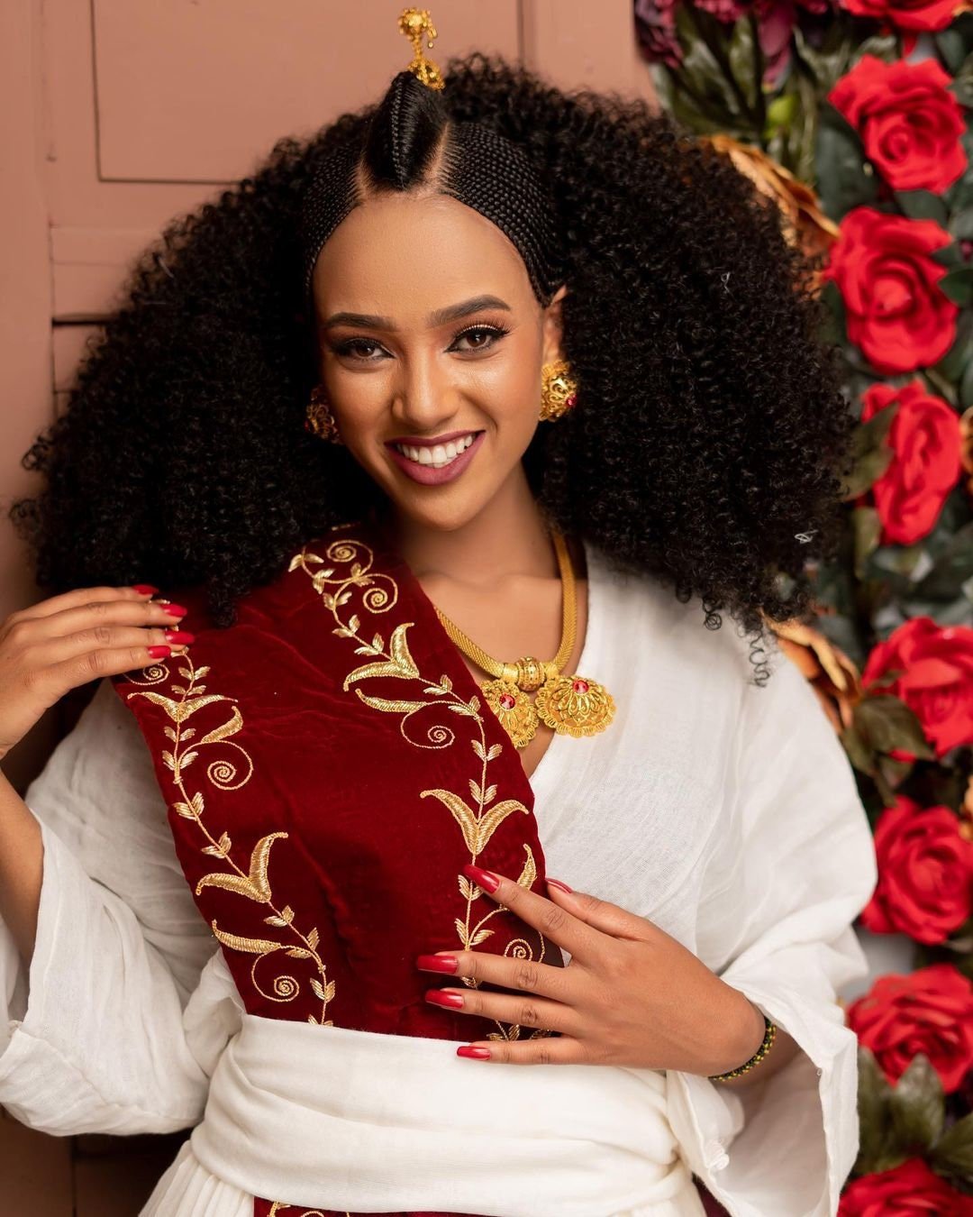 Elegant in Red: A Handwoven Shimena Dress in Menen Fabric with Gorgeous Red Design, Habesha Kemis, Eritrean dress, ሀበሻ