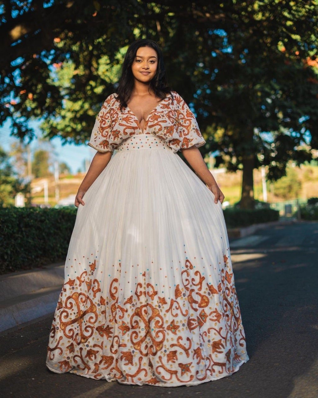 Stunning Menen Dress with Intricate Tilf Embroidery, Habesha dress, Habesha Kemis, Eritrean dress, ሀበሻ