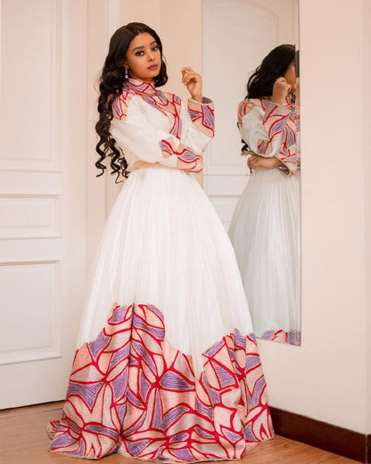 Tilf Elegance: An Exquisite Habesha Dress with Menen Fabric, Habesha Kemis, Eritrean dress, ሀበሻ