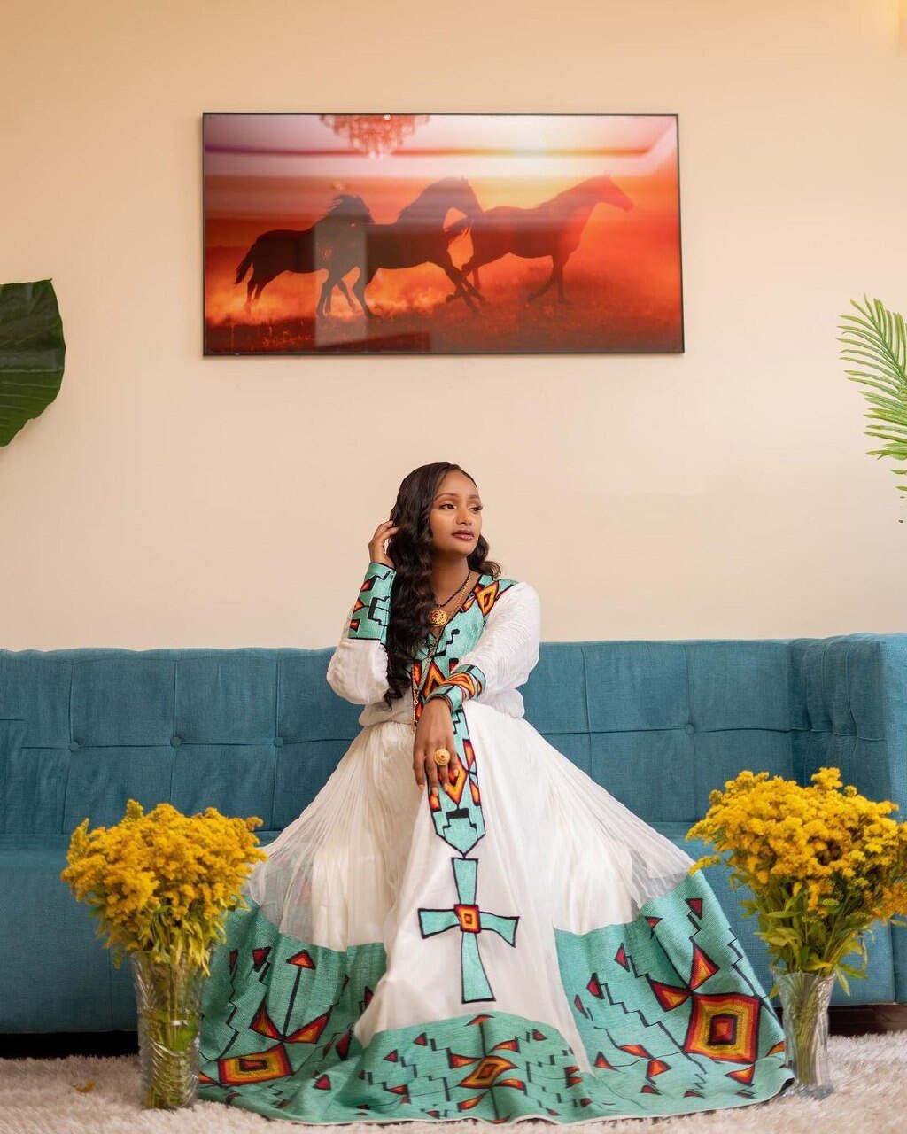 Stunning Habesha Dress with Menen Fabric, Tibeb Bottom, and Intricate Tilf Design, Habesha Kemis, Eritrean dress, ሀበሻ