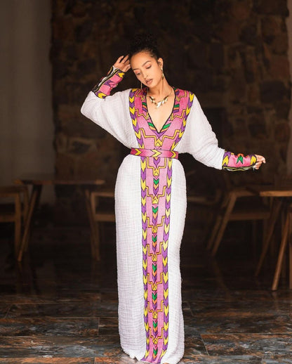 Ethiopian Habesha Dress in Tirtir Soft Fetil Material with a Beautiful Tilf Design, Habesha Kemis, Eritrean dress, ሀበሻ