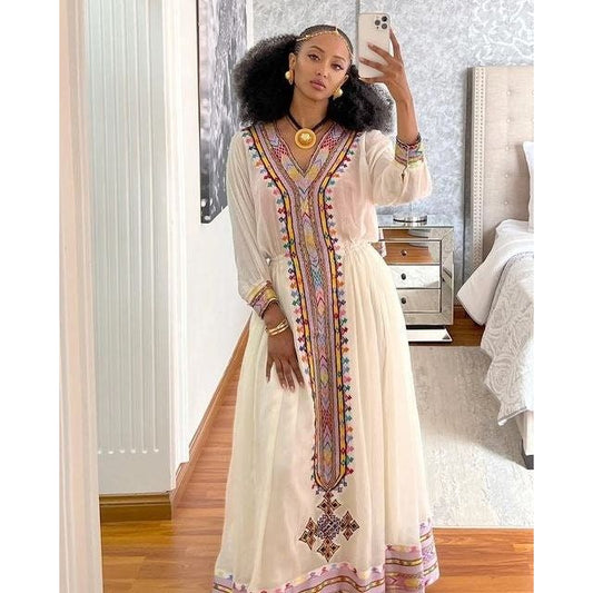 Elegant Handwoven Tilf and Shimena Habesha Kemis, Habesha Kemis, Eritrean dress, ሀበሻ