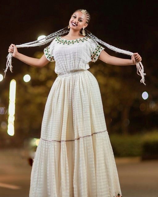 Simple & Elegant Habesha Dress, Ethiopian Tradition, Kemis, Menen Embroidery