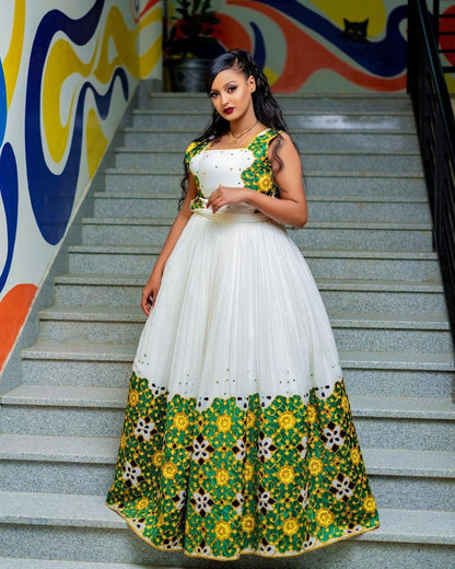 A Beautiful Habesha Kemis with Intricate Tilf Patterns, Habesha Kemis, Eritrean dress, ሀበሻ