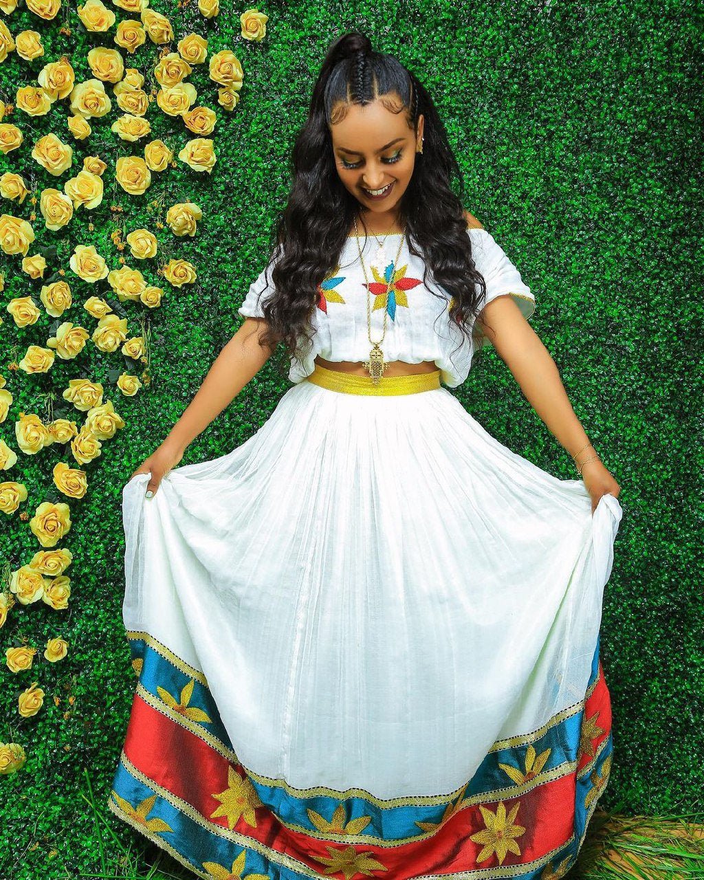 A Beautiful Habesha Kemis with Intricate Tilf Embroidery and Rich Menen Fabric with Tilet, Habesha Kemis, Eritrean dress, ሀበሻ