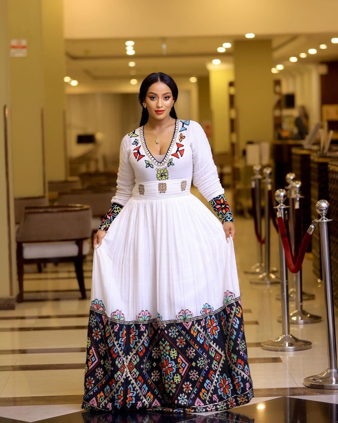 A Menen Fabric Habesha Kemis with Shimena Top Tibeb Bottom and Tilf TheEthiopianStore