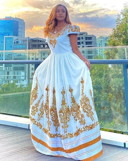 Modern Habesha Kemis Simple Ethiopian Dress Women's Dress Eritrean Dress Women's Style ሀበሻ ቀሚስ ሀበሻ ልብስ