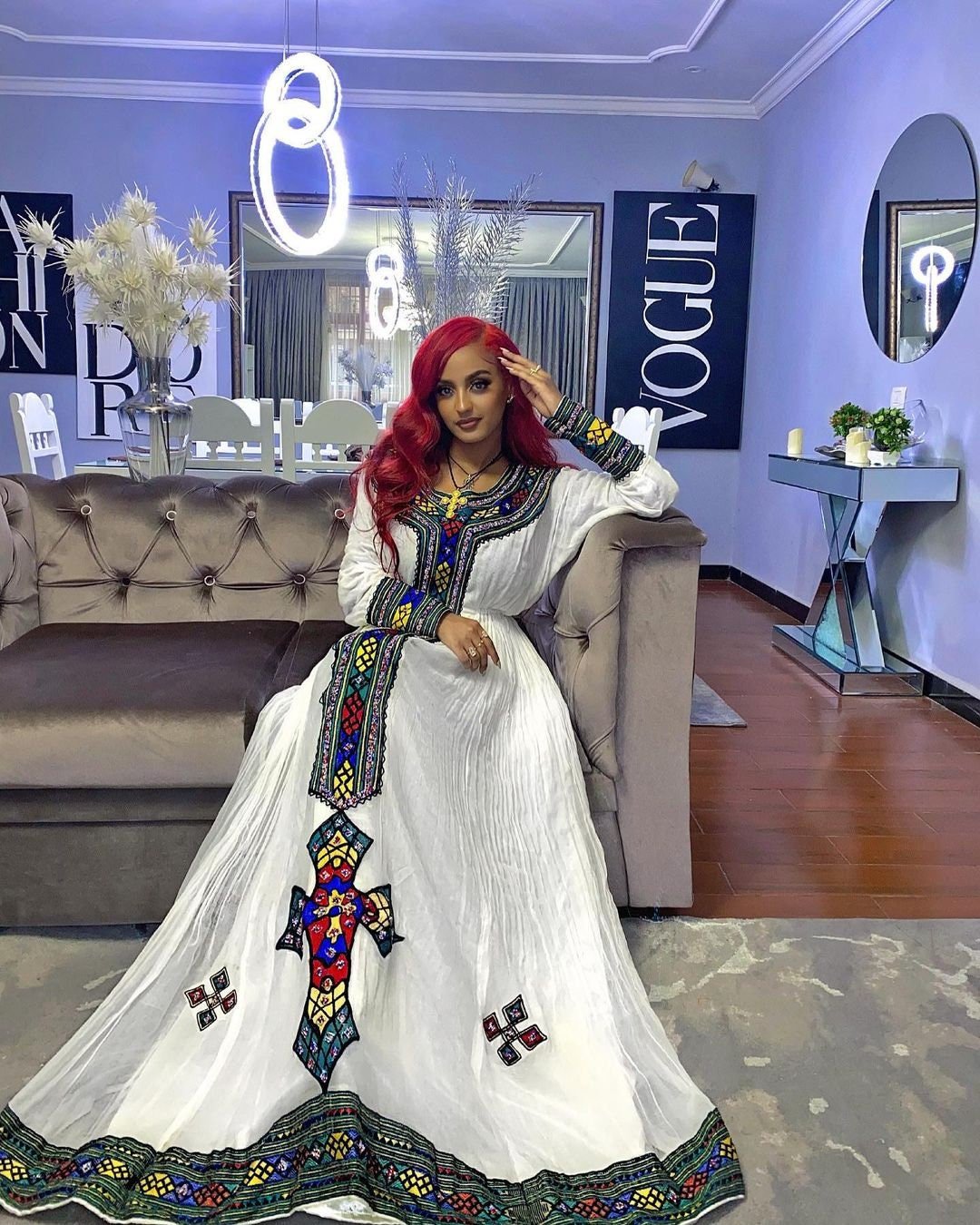 A Stunning Habesha Kemis of Menen Fabric, Shimena Dress, and Gorgeous Tilf Design, Eritrean dress, ሀበሻ