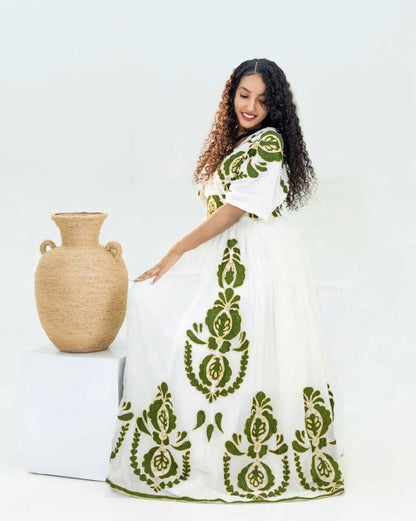 Opulent Menen Kemis with Full Tilf Design, Habesha Kemis, Eritrean dress, ሀበሻ